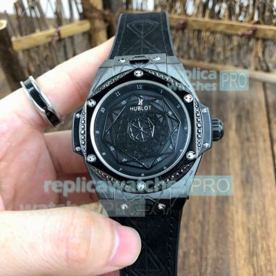 Swiss Grade Hublot Big Bang Sang Bleu Watch - Black Gummy Strap 45mm